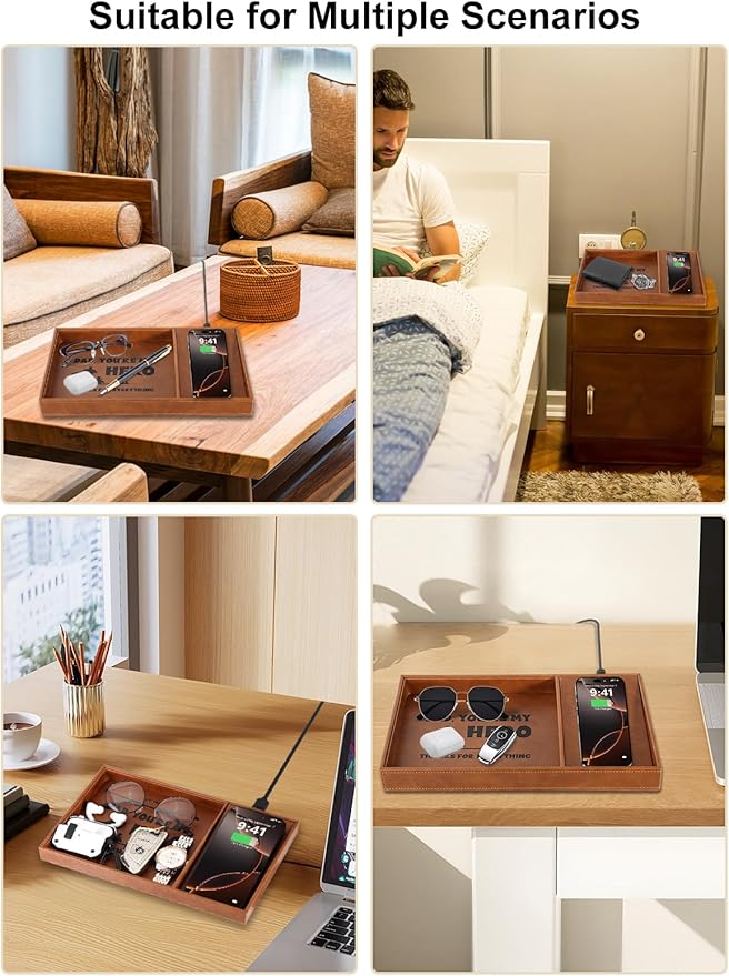 Valet Tray, Built-in Wireless Charger, Nightstand Organizer, Dresser Organizer - Image 7