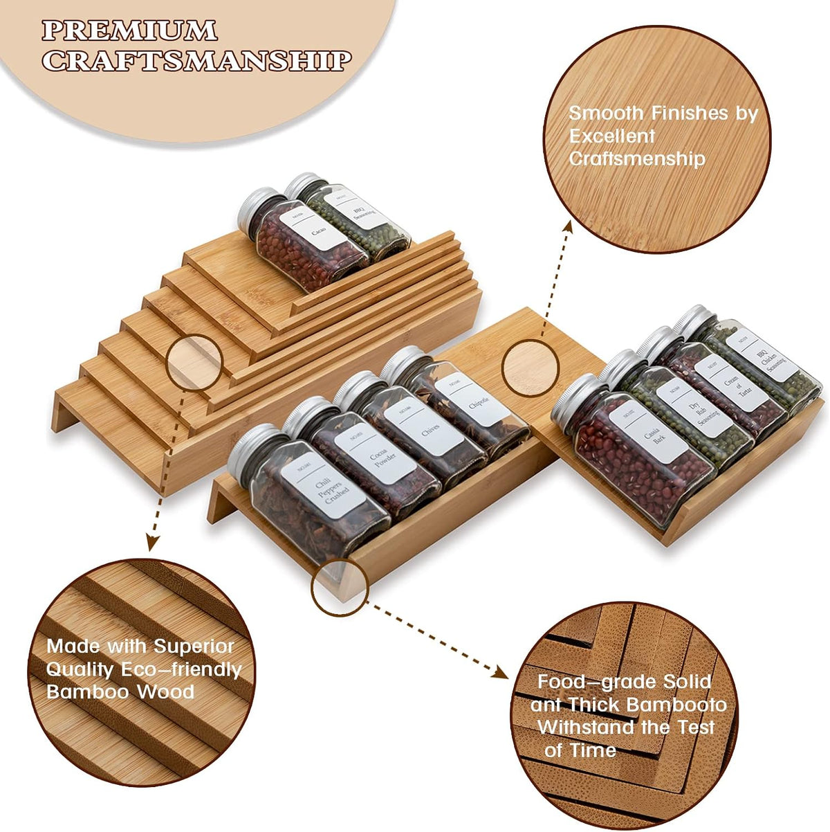 Bamboo Spice Rack Drawer Organizer - 8 Pieces Set- 9" Wide Per Piece - C...