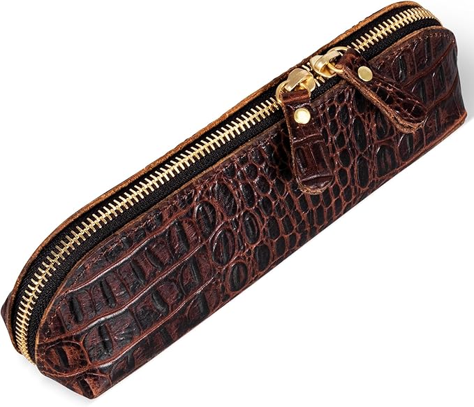 Gexmil Genuine Leather Pen Case, Full Grain Leather Pencil Holder, Hand-made by Gexmil
