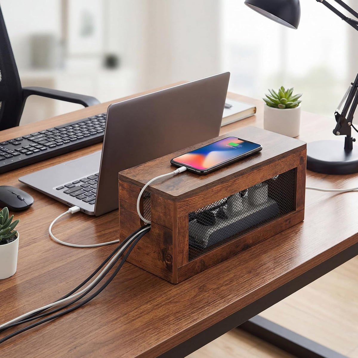 Chunful Extra Large Cable Management Box, 16'' Wood Cord Box Organize...