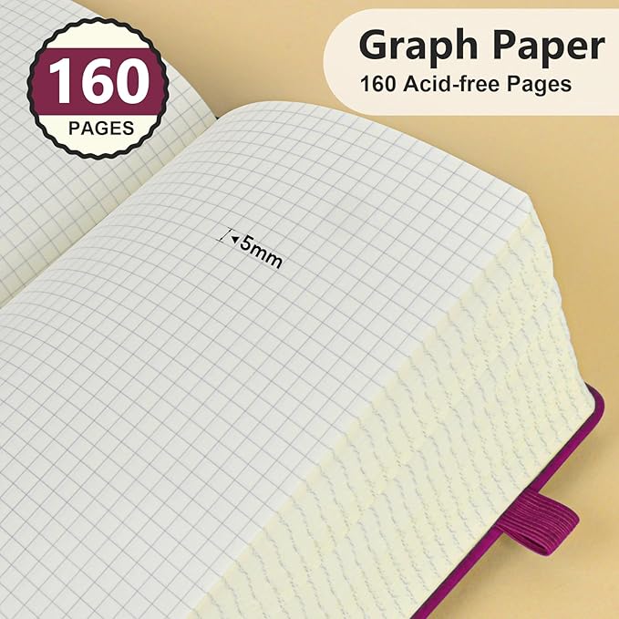 PERCUN Graph Paper Notebook, 160 Pages Grid Journal - Image 4