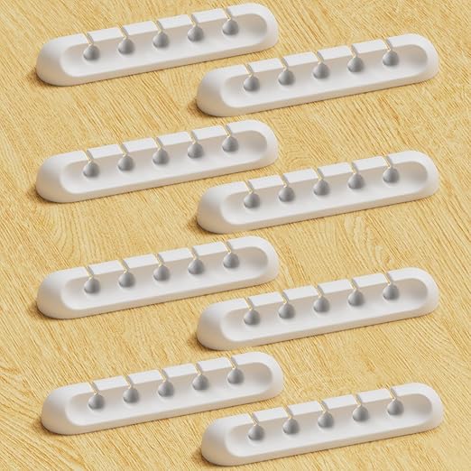 USB Cable Organizer Clips Cord Holder, 8 Packs White Self Adhesive Desk Cord by Apromisith
