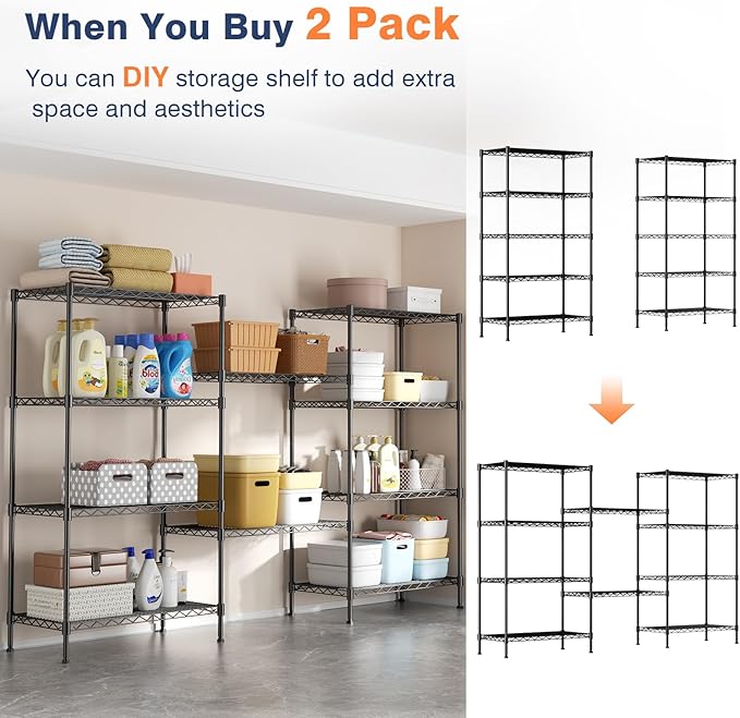 VANZBON 5-Tier Heavy Duty Wire Shelving Unit, Wire Shelf Racks - Image 5