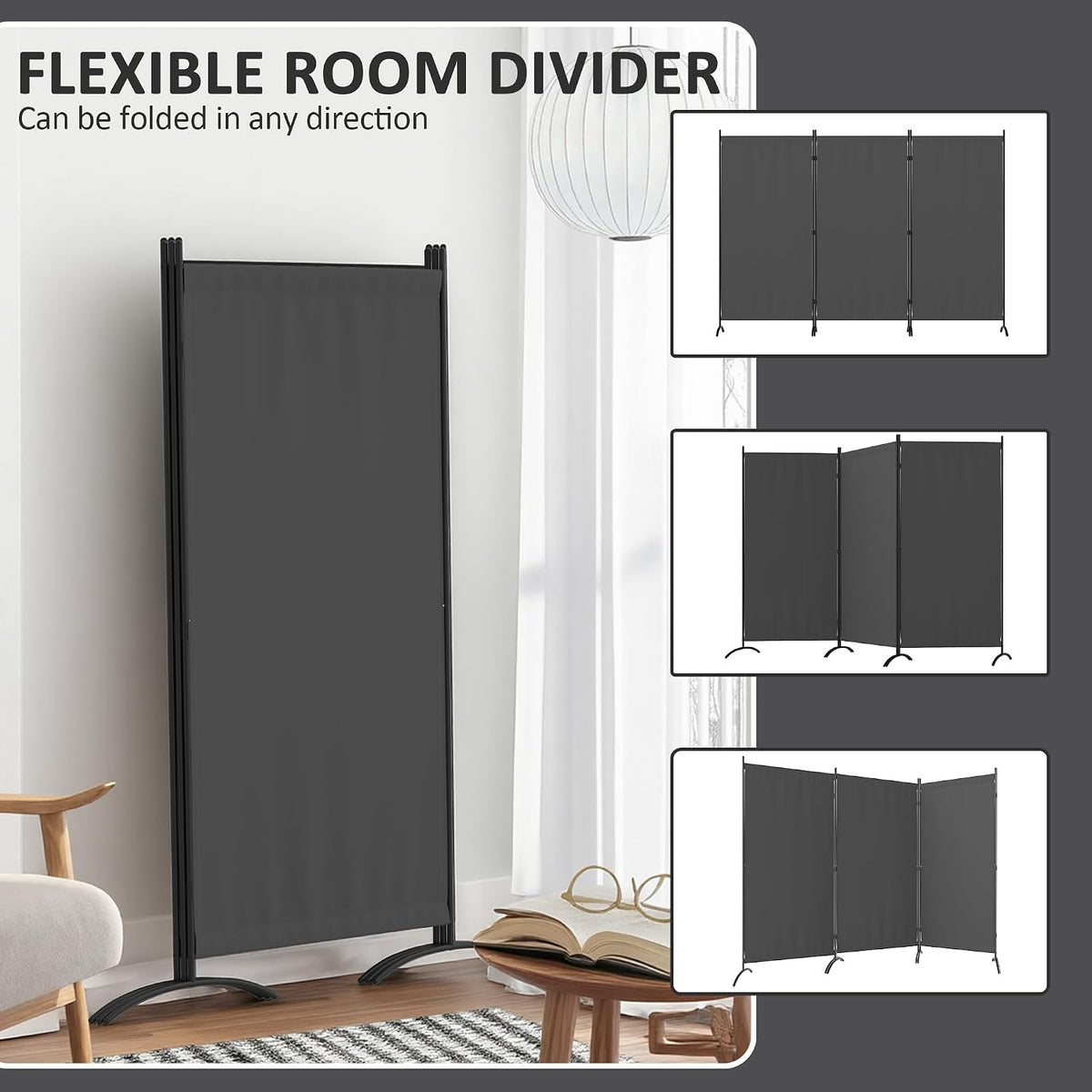 3 panel room divider 6 ft folding screen shown in use