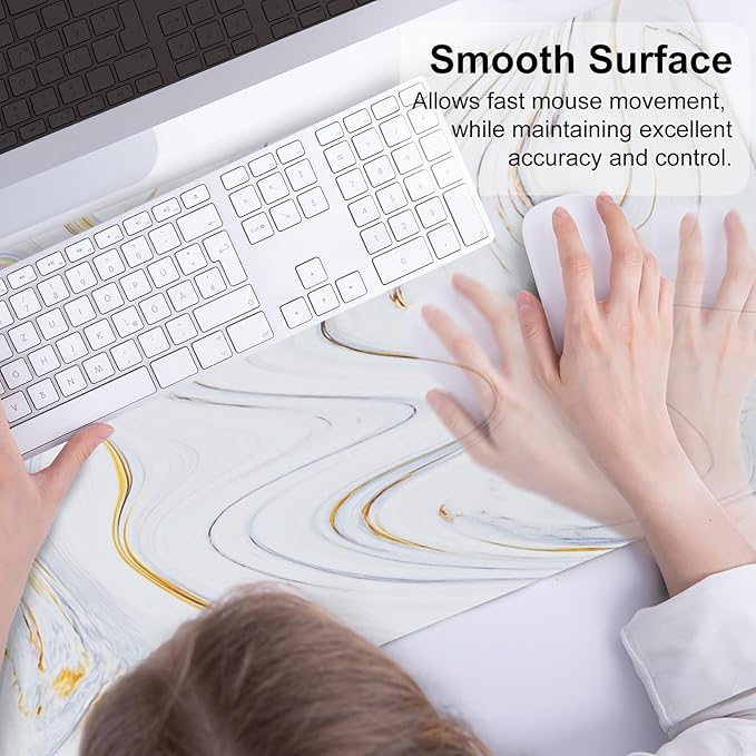 QIYI Large Mouse Pad, Cute Marble White Desk Mat, PU Leather Desk Protector - Image 5