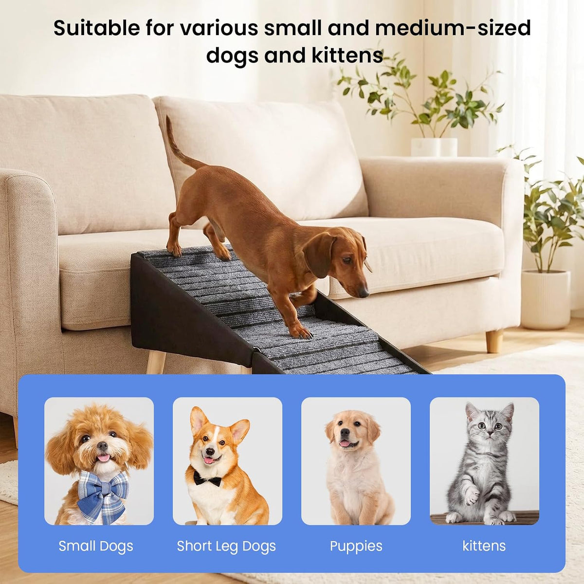 GYKLE 17.3" Foldable Wooden Dog Stairs & Ottoman, 2-in-1 Pet Ramp