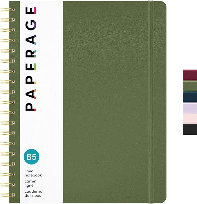 PAPERAGE Lined Spiral Journal Notebook, 160 Pages, Large B5 Hardcover Journal by PAPERAGE