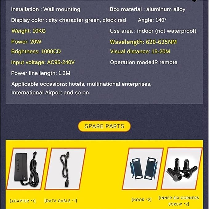 Digital World Time Zones Clock for 6 Cities, Adjustable Brightness LED Display - Image 6