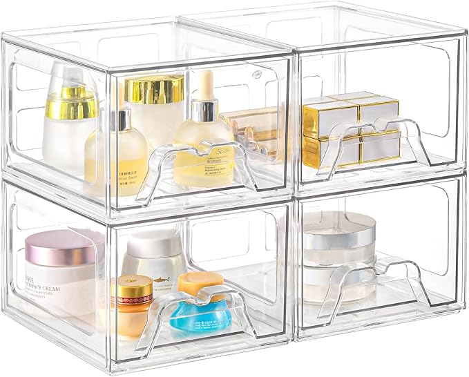 Stebopum 4 Pack Stackable Makeup Organizer, 4.4'' Tall Acrylic Bathroom Makeup by Stebopum