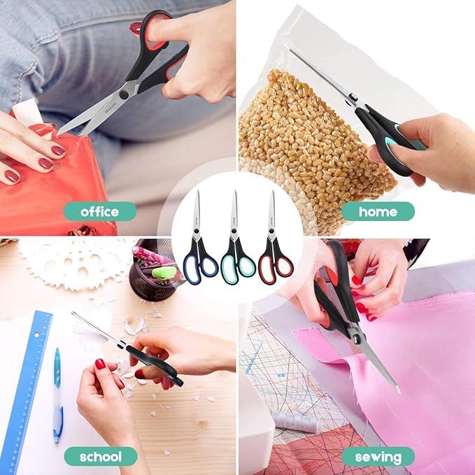 Scissors All Purpose, iBayam 8" Heavy Duty Scissors Bulk 3-Pack, 2.5mm - Image 6