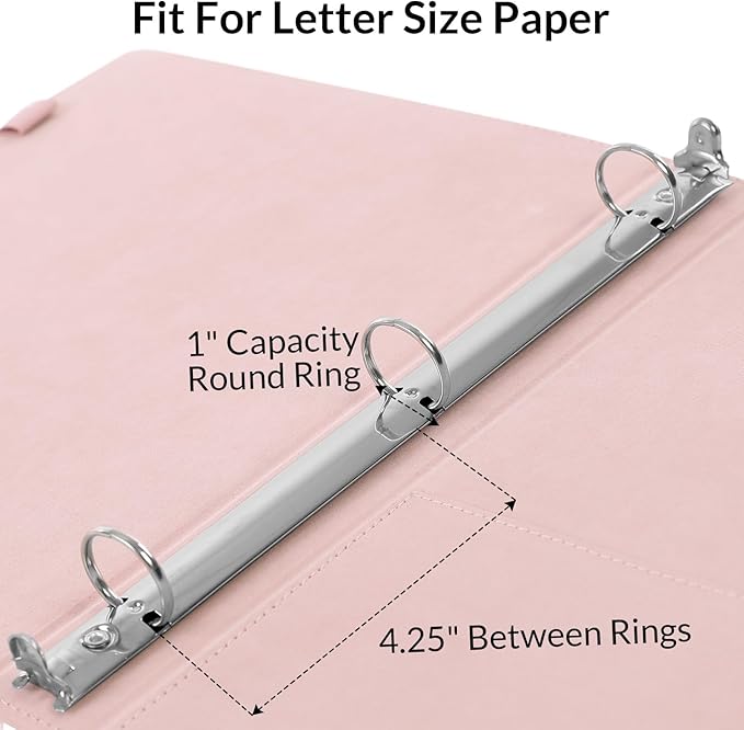 SKYDUE Pink 3 Ring Binder with Clipboard, 1 Inch Linen Binder - Image 6