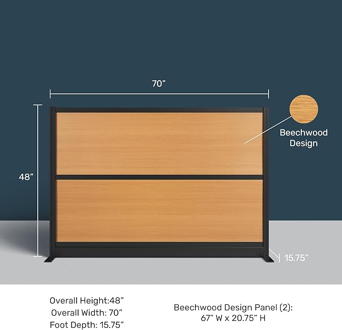 Stand Up Desk Store Beechwood Aesthetic Modular Walls | 70" W x 48" H Modular - Image 3