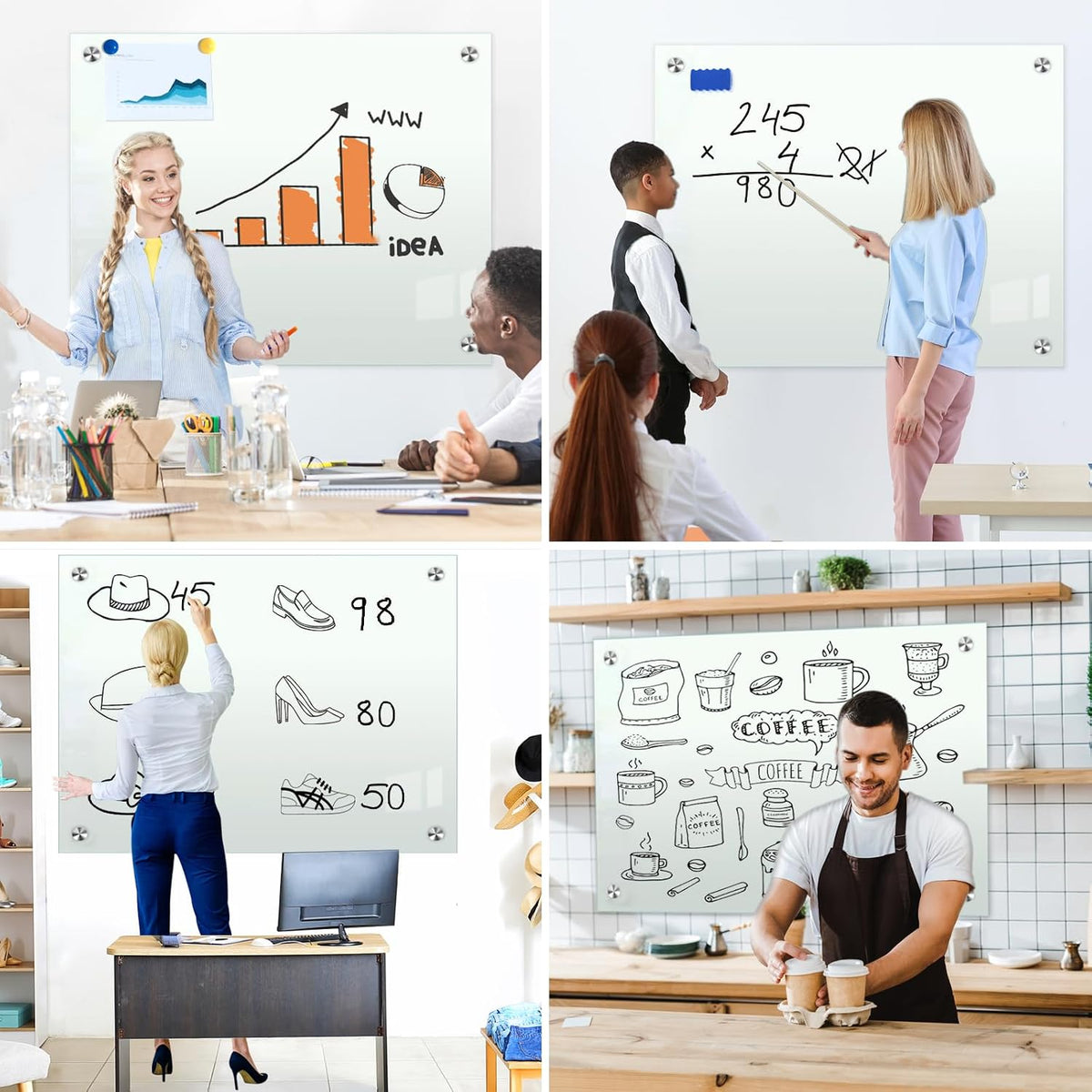 H-Qprobd Glass Whiteboard 60"x40" Magnetic Dry Erase White Board fo...
