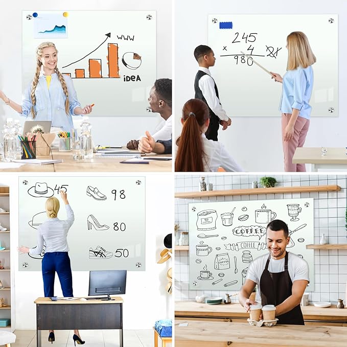 H-Qprobd Glass Whiteboard 60"x40" Magnetic Dry Erase White Board - Image 5