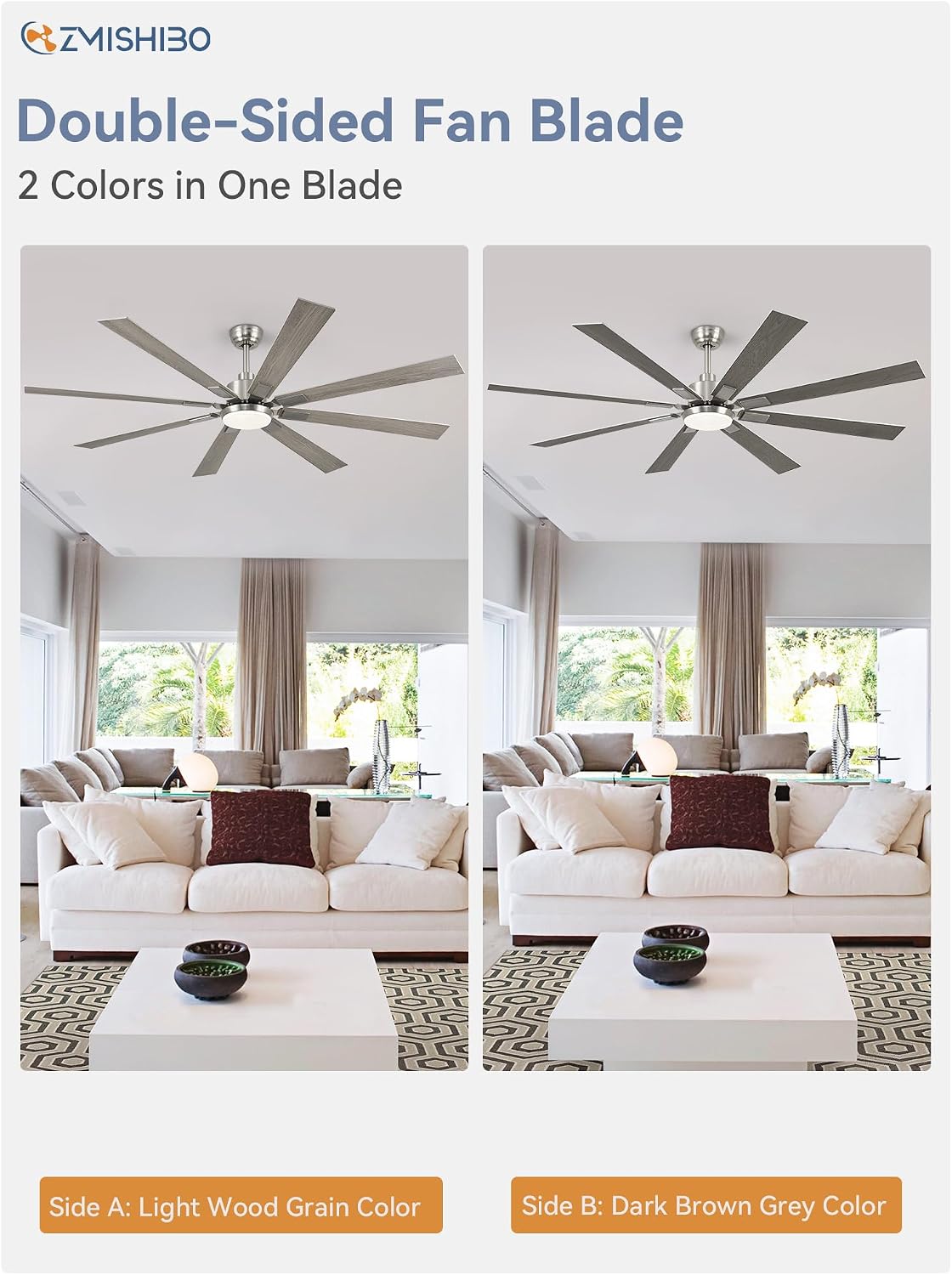 zmishibo 72” modern ceiling fan with light, remote shown in use