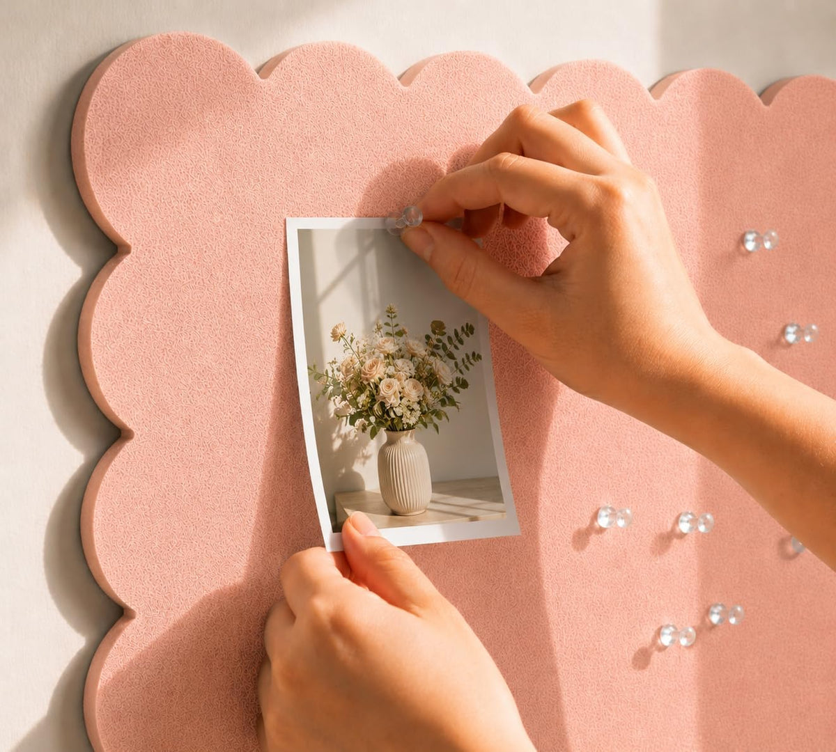 Scalloped Felt Bulletin Board 36 x 24 Inches, Pink Pin Board for Wall
