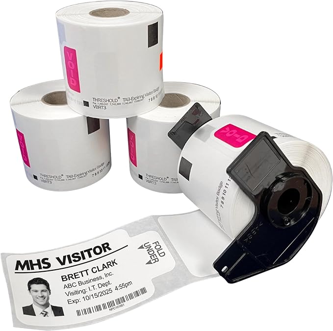 Threshold 3.25 Inch Tab Expiring Visitor Badges on a Roll | 4 Rolls Compatible by ThresholdVisitorManagement