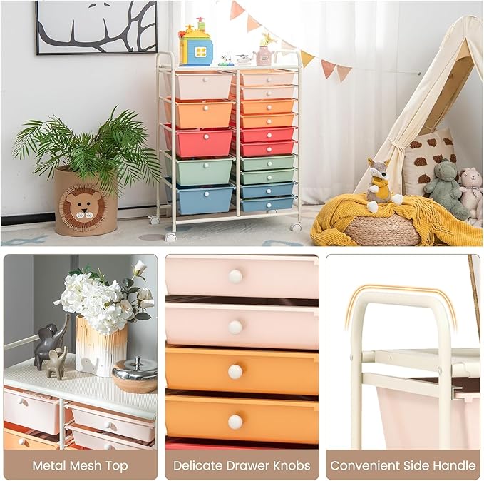 LDAILY 15 Drawer Rolling Storage Cart, Rolling Cart - Image 4