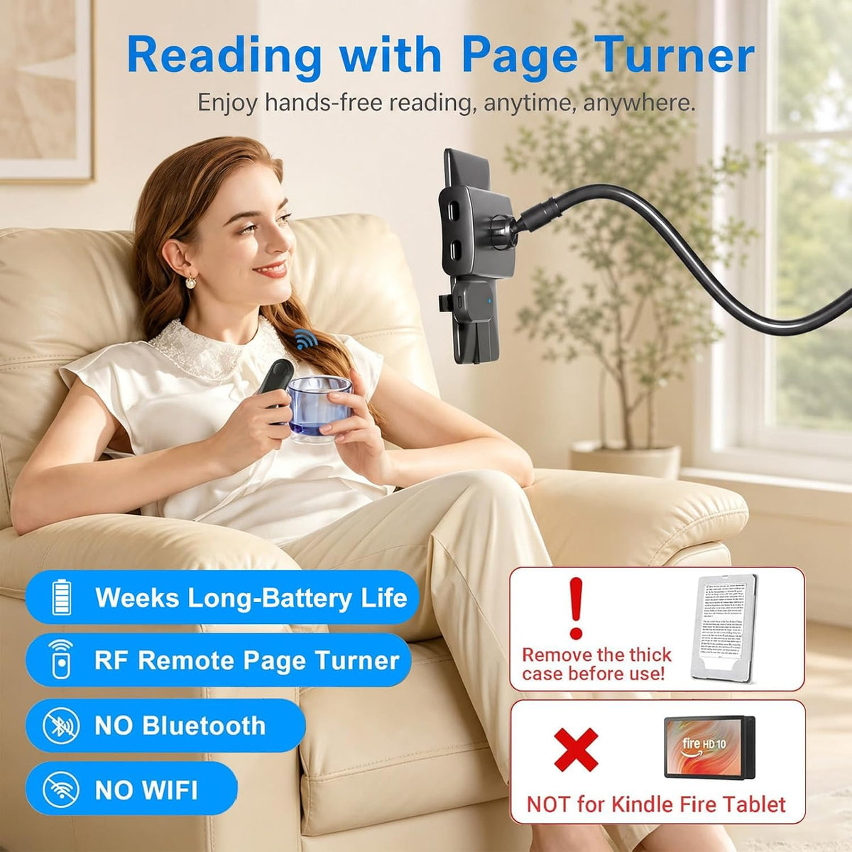 Kefotic Gooseneck Holder for Kindle Reading in Bed with Page Turner Remote