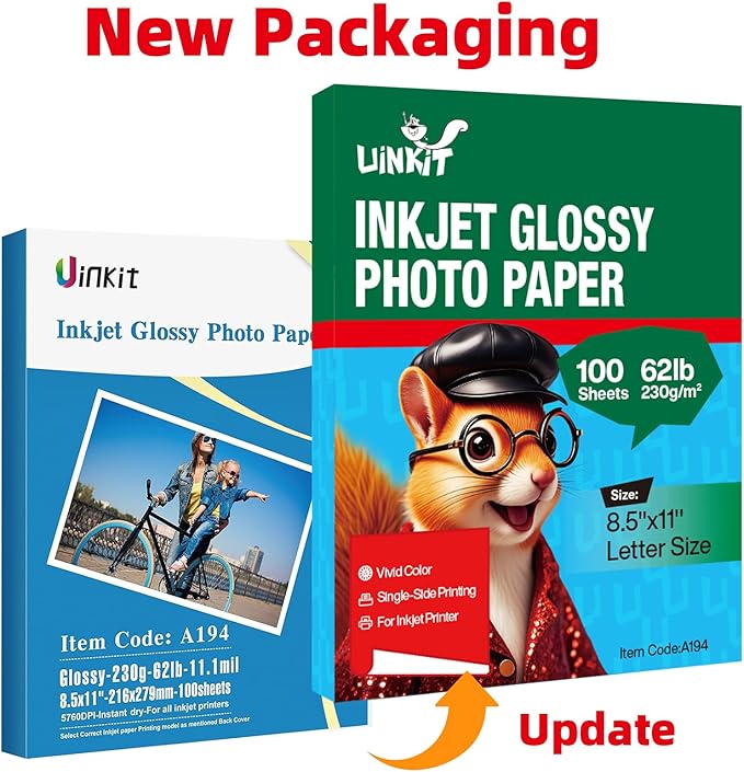 Uinkit 100 Sheets Thick Inkjet Glossy Photo Paper Picture 8.5x11 62lb 230g - Image 3