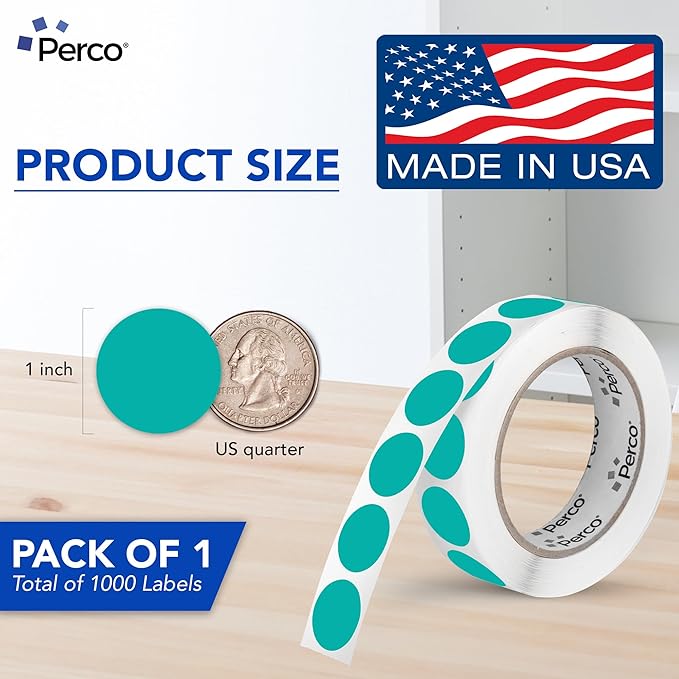 Perco Teal 1-Inch Round Circle Dot Sticker Labels - Image 2