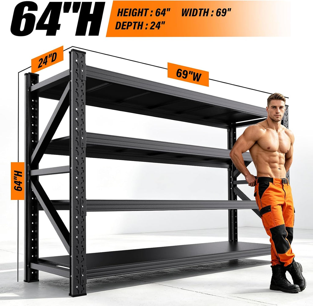 69"w garage shelving heavy duty metal storage shelves, close-up detail