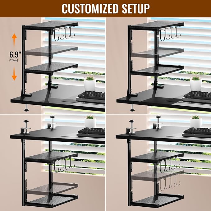 AUATRONNE Clamp-on Desk Shelf, 13 inch Above or Below Desk 2-Tier Shelving - Image 4