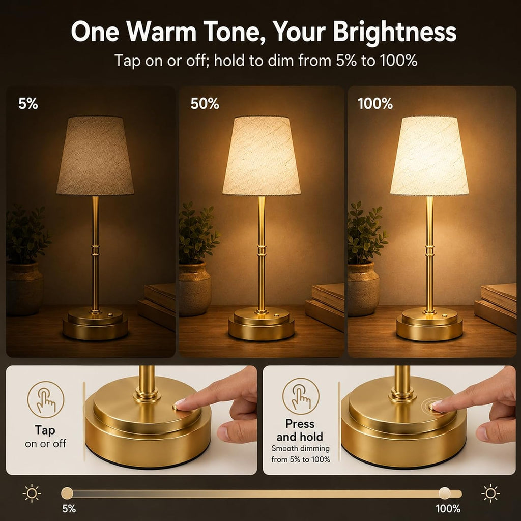 rechargeable cordless table lamp, nightstand to end table,gold,1, package contents