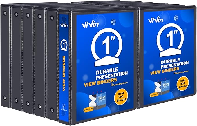3 Ring Binder 1 Inch, ViVin Sturdy 1"-Round Ring Binder by ViVin