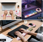 Keyboard Wrist Rest Mouse Pad with Wrist Support, Gaming Mousepad with Non-Slip Base, Ergonomic Mouse Wrist Arm Cushion Support for Home Office Laptop Computer, Easy Typing Pain Relief, Pink Flower