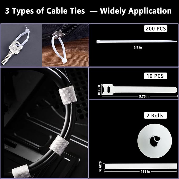 DRIVUU White Cable Management Organizer Kit 4 Cable Sleeve Split, 47Cable Clips - Image 4
