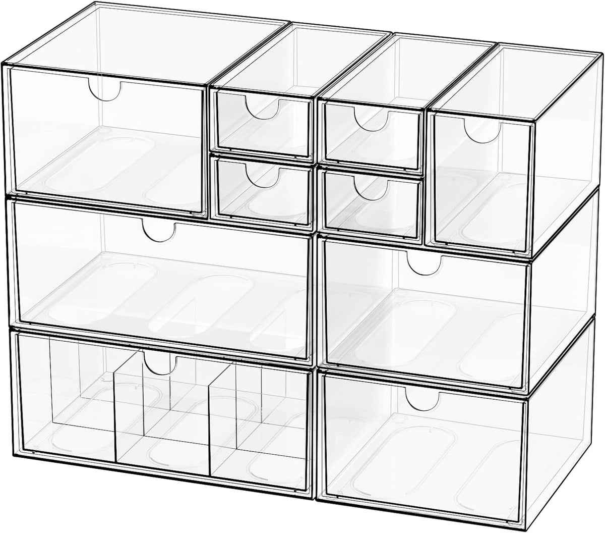 Clear 10-Drawer Stackable Desk Organizer Storage Set