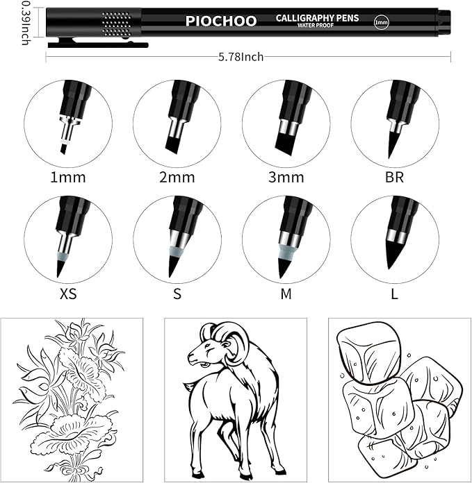 Piochoo Calligraphy Pens, 8 Size Calligraphy Pens - Image 3