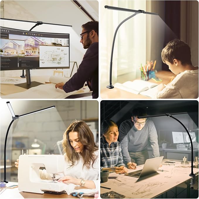 ShineTech LED Desk Lamp for Home Office, 3000K Warm White Double Head Architect - Image 3