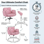 MOJAY Velvet Office Swivel Chair, Vanity Chair, Fabric Desk Chair, Pretty Fancy Chair, Gold Office Chair for Girls, 360°Swivel Height Adjustable Reception Chair (Pink PU)