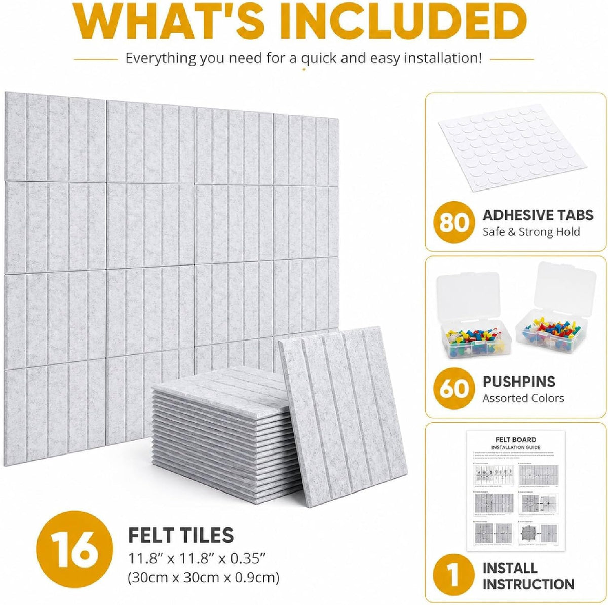 16 Pack Large Felt Bulletin Board & Cork Boards Alternative, 48"x48&...