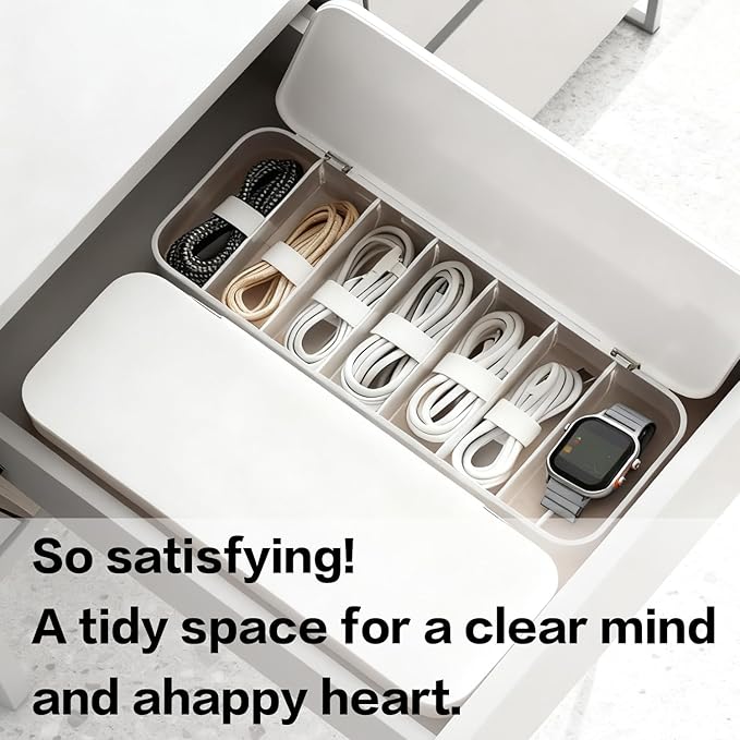 Cord Organizer Box with Lid, 7 Compartment Cable Management with 7 Wire Ties - Image 7