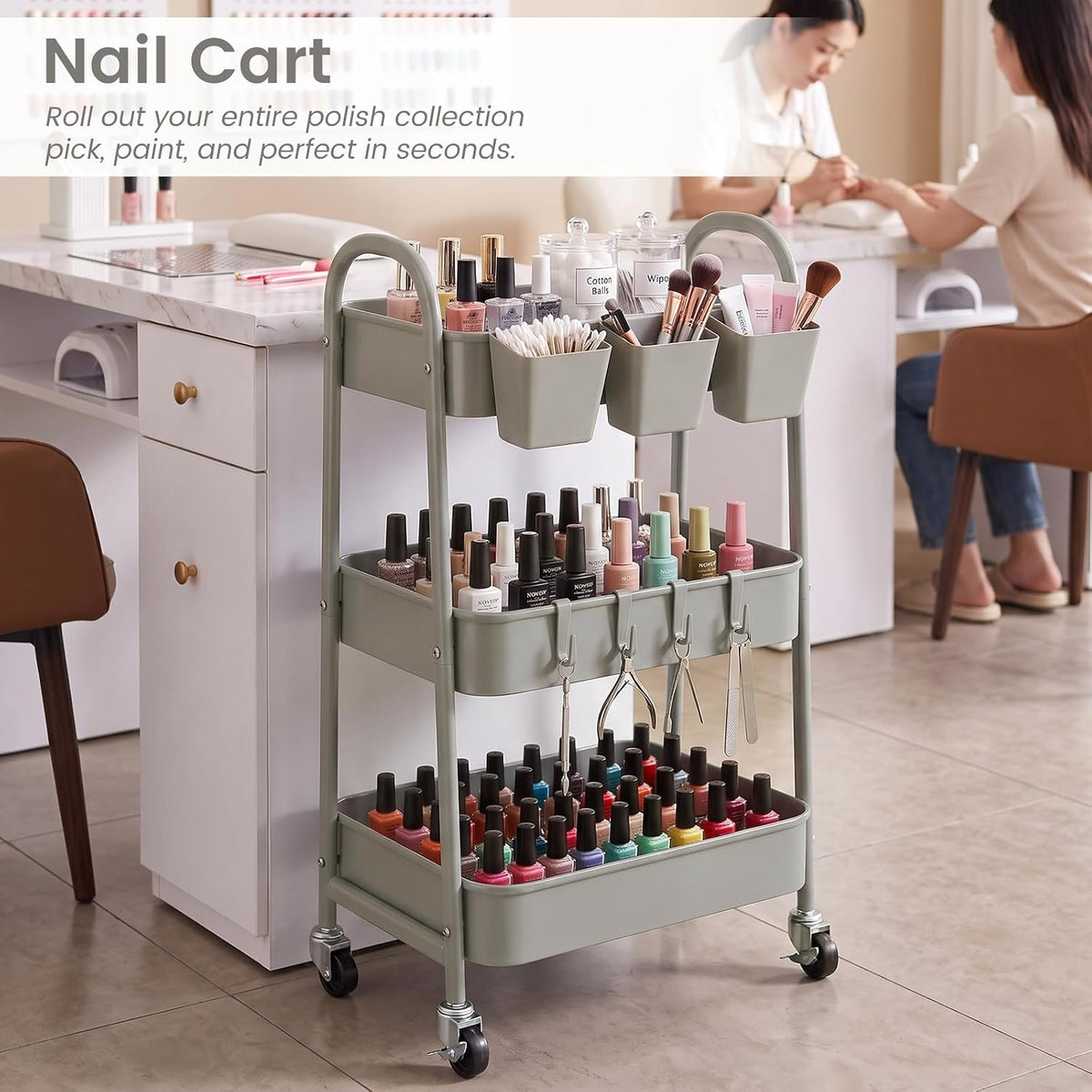 danpinera 3-Tier Rolling Cart, Metal Rolling Storage Cart with Wheels