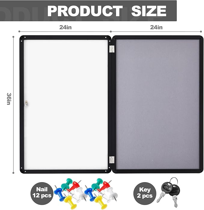 Geetery 36 x 24 Inch Enclosed Fabric Bulletin Board Tamperproof Lockable - Image 2