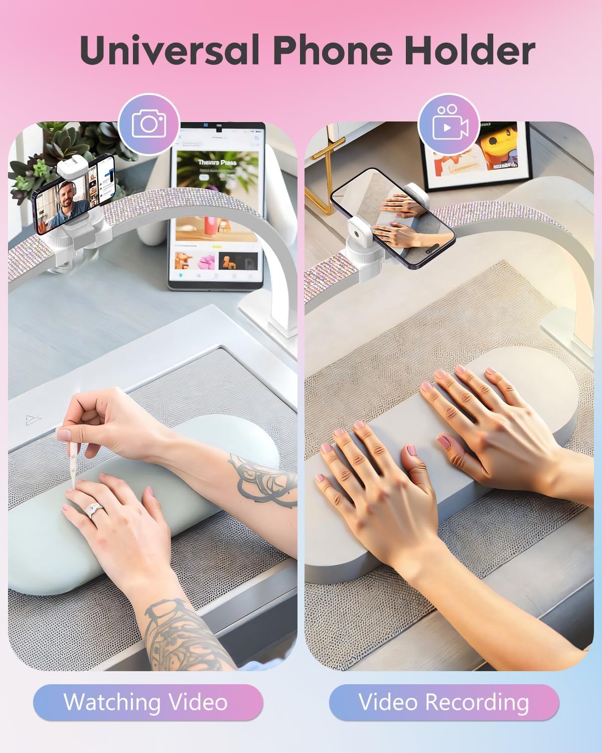 UBeesize 29" Foldable Half Moon Nail Desk Lamp with Phone Holder