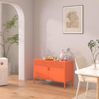 washsemba 2 door accent cabinet,orange metal storage cabinet on a desk or shelf