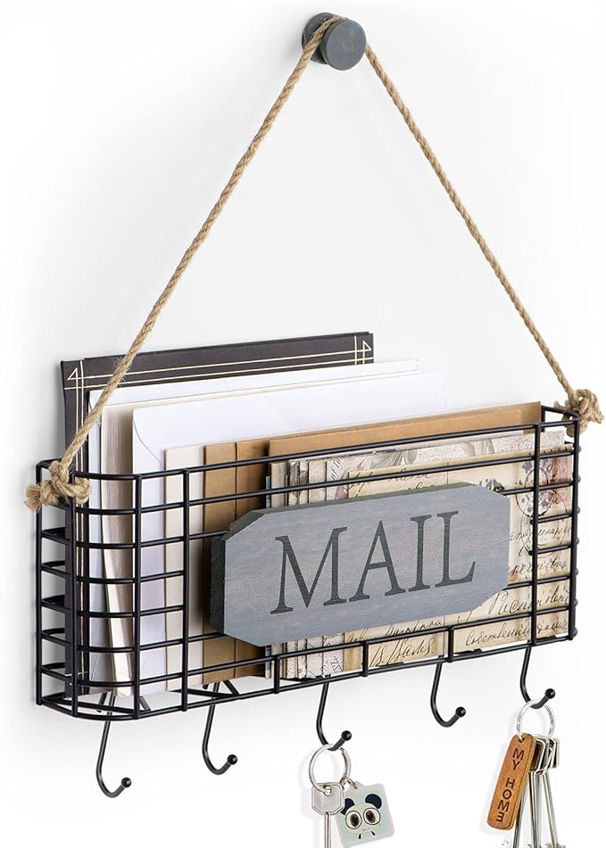 SRIWATANA Mail Key Holder for Wall, Rustic Mail Organizer Wall Mount by SRIWATANA