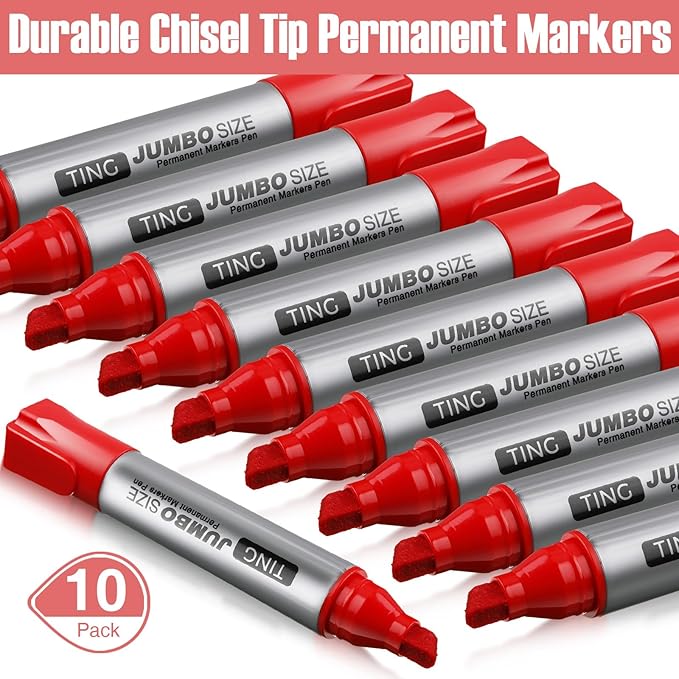 Fuutreo 10 Pack Jumbo Permanent Markers Bulk Large Chisel Tip Permanent Markers - Image 2
