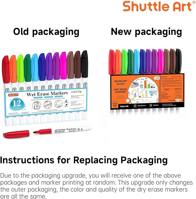 Shuttle Art Wet Erase Markers, 12 Colors 1mm Fine Tip Overhead Projectors - Image 2