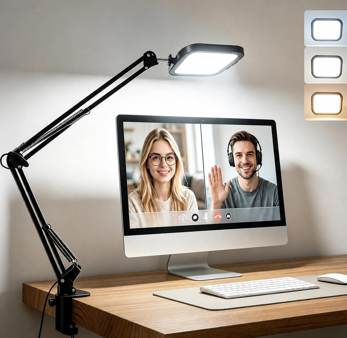 Eye-Caring Desk Lamp for Computer Video Calls with Adjustable Swing Arm