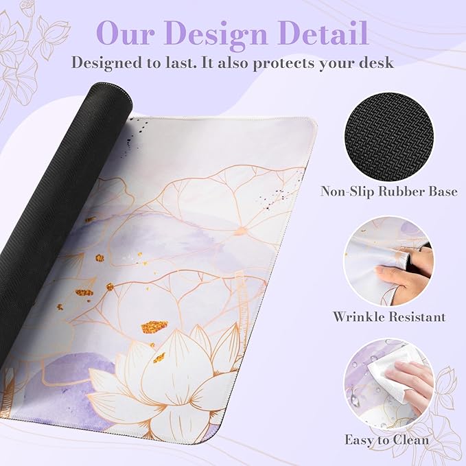 iCasso Desk Cover Mat, Extra Large Lotus Mouse Pad, Desk Pad Mat, Office Matt - Image 5