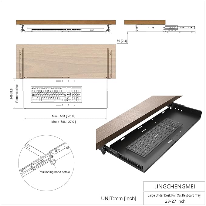 JINGCHENGMEI Sliding Keyboard Tray Under Desk, Pull-Out Keyboard and Mouse Tray - Image 2