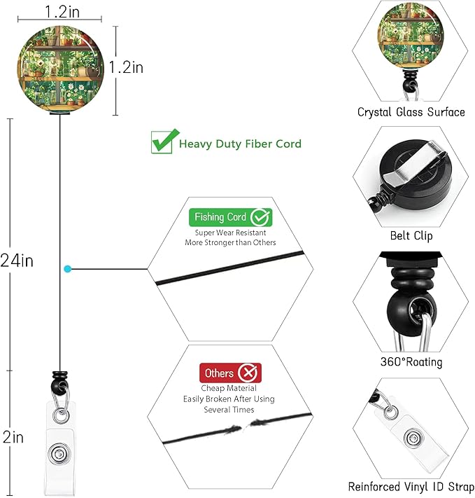 Green Bookshelf Lanyards for ID Badges, Badge Holder - Image 6