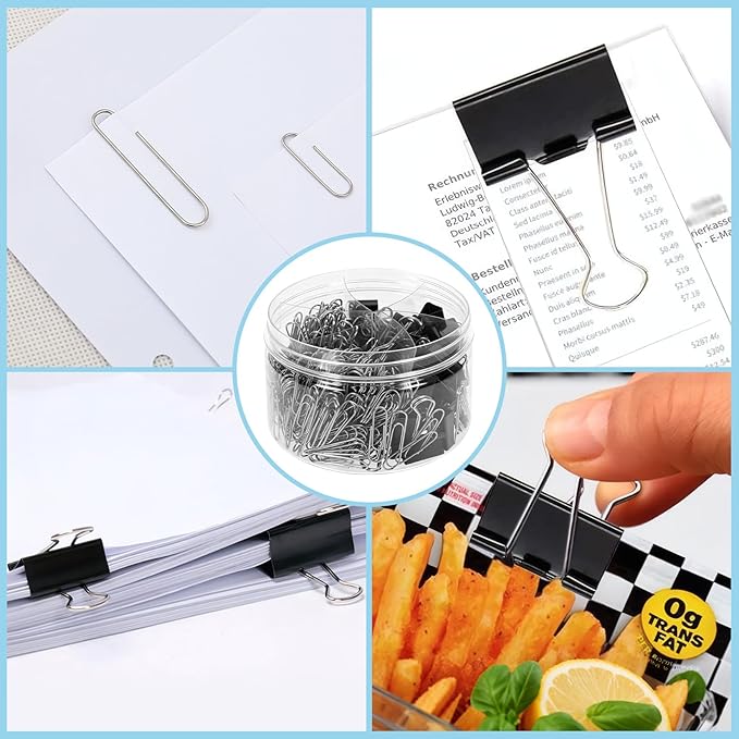 370 PCS Paper Clips and Binder Clips Set – Assorted Sizes Metal Clips, Office - Image 7