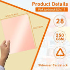 28 Sheets Pink Shimmer Cardstock 8.5 x 11 Craft Paper, 92lb Heavyweight Paper - Image 2